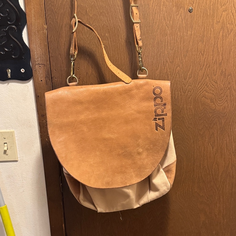 Zappo Tan Leather and Fabric Shoulder Bag